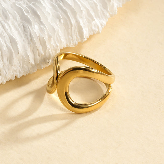 Bague Dorée Ouverte Deux Vagues Ondulées