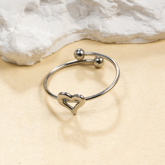 Bague Argentée Fine Ajustable Cœur Ouvert