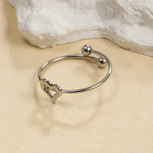 Bague Argentée Fine Ajustable Cœur Ouvert