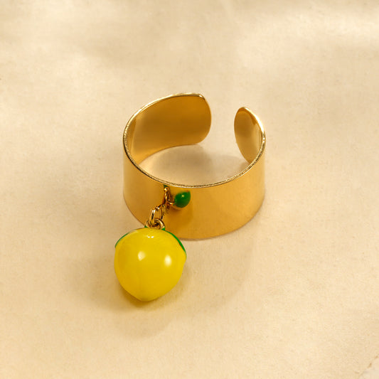 Bague dorée large citron jaune