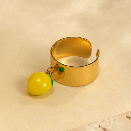 Bague dorée large citron jaune