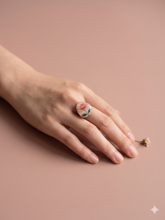 Bague fine dorée avec fleur dessinée