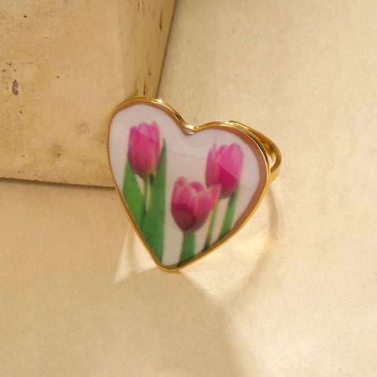 Bague cœur avec tulipes