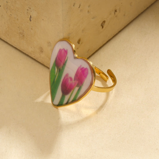 Bague cœur avec tulipes