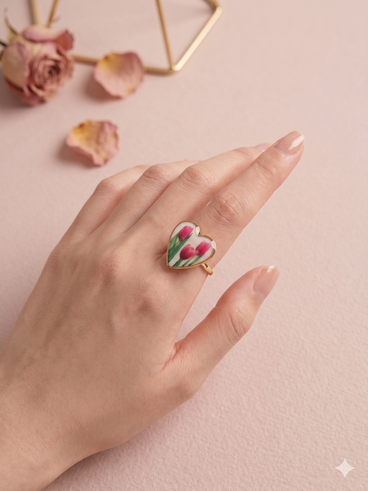 Bague cœur avec tulipes