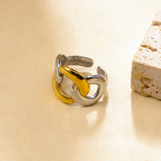 Bague bicolore argentée et dorée chaîne finition miroir
