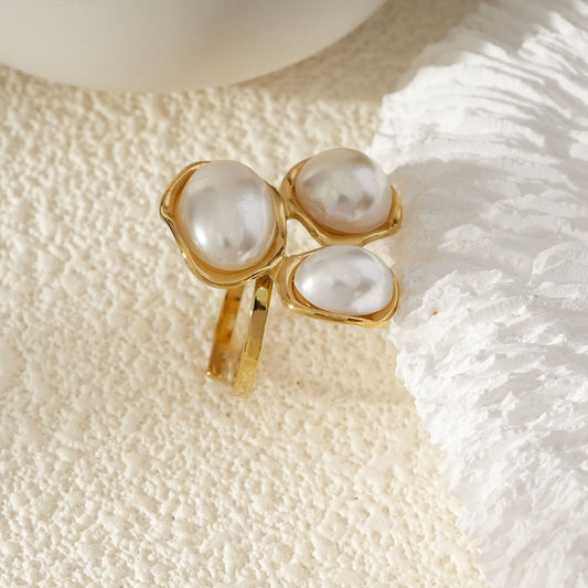 Bague Dorée Ajustable Trio De Perles Baroques