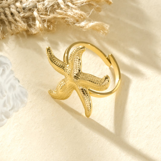 Bague dorée ajustable étoile de mer taille moyenne