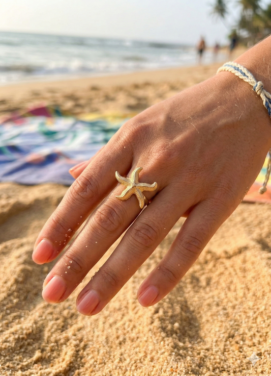 Bague dorée ajustable étoile de mer taille moyenne