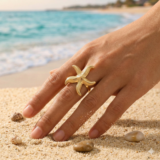 Bague dorée ajustable étoile de mer taille grande