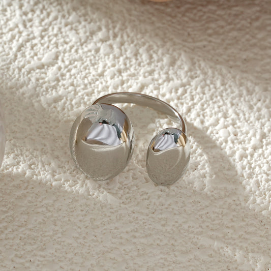 Bague Argentée Ajustable Duo Sphères Lisses Ouverte