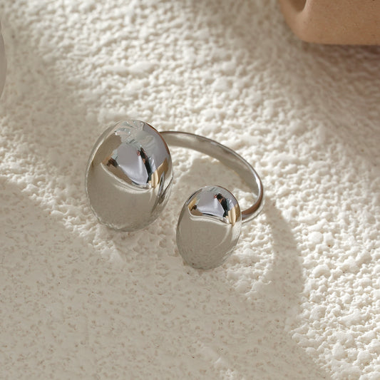 Bague Argentée Ajustable Duo Sphères Lisses Ouverte