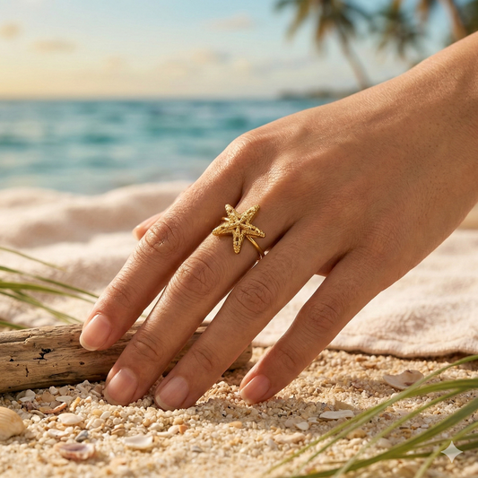 Bague dorée ajustable étoile de mer texturée