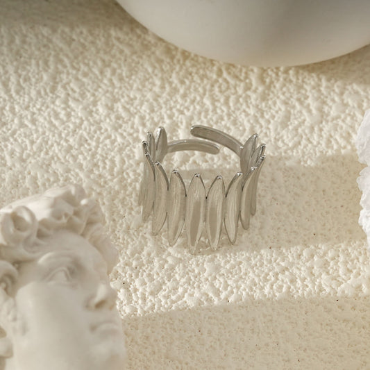 Bague Argentée Ajustable Style Nature En Forme De Feuilles