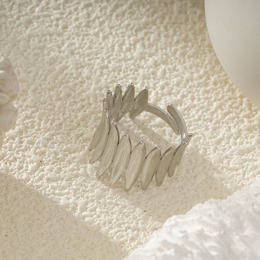 Bague Argentée Ajustable Style Nature En Forme De Feuilles