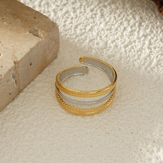 Bague Ajustable Bicolore Dorée Et Argentée