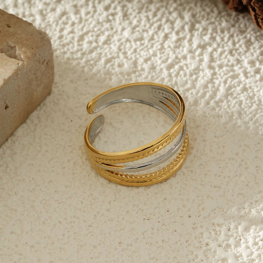 Bague Ajustable Bicolore Dorée Et Argentée