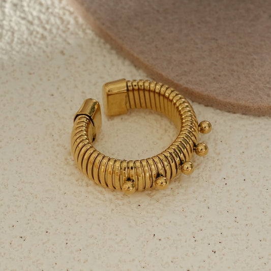 Bague Dorée Ouverte Tubulaire À Billes