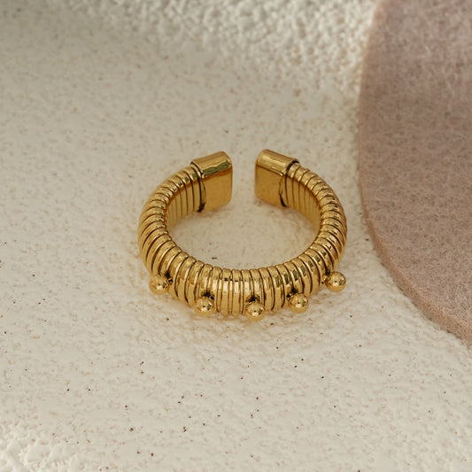 Bague Dorée Ouverte Tubulaire À Billes