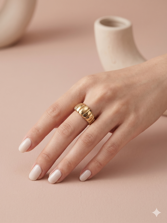 Bague ajustable larges segments bombés lisses en relief