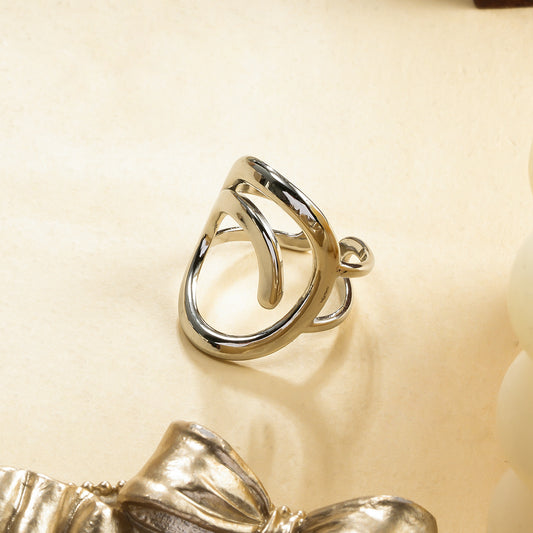 Bague Argentée Double Vague au Design Abstrait Ondulé