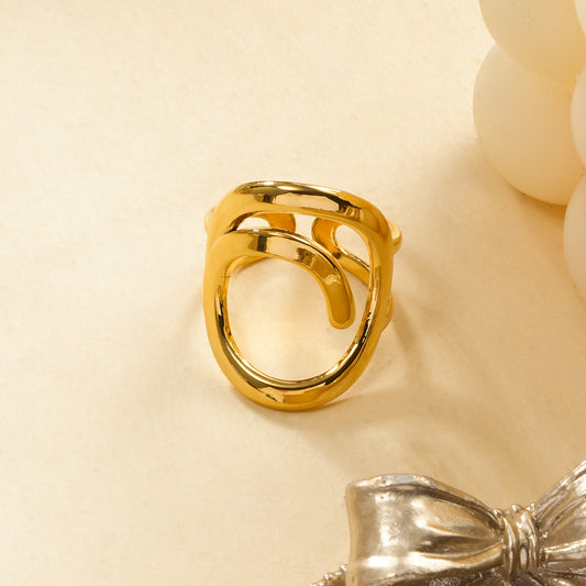 Bague Dorée Double Vague au Design Abstrait Ondulé