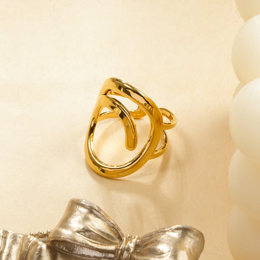 Bague Dorée Double Vague au Design Abstrait Ondulé