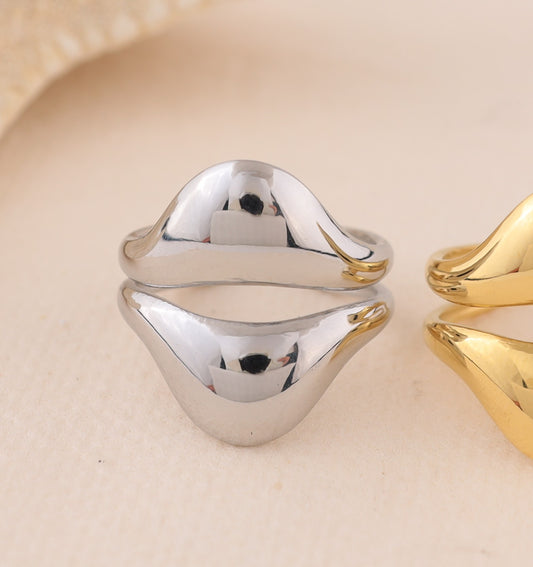 Bague Duo Vagues Lisses Ouverte