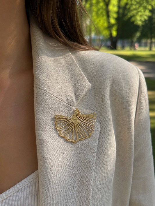 Broche Filigrane En Forme De Feuille De Ginkgo