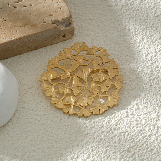 Broche Dorée Dentelle de Ginkgo