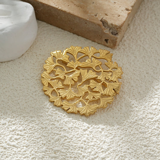 Broche Dorée Dentelle de Ginkgo
