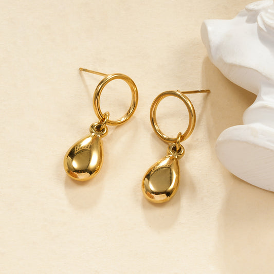 Boucles d'Oreilles Pendantes Dorées Goutte Lisse