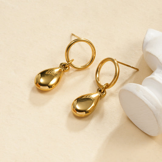 Boucles d'Oreilles Pendantes Dorées Goutte Lisse