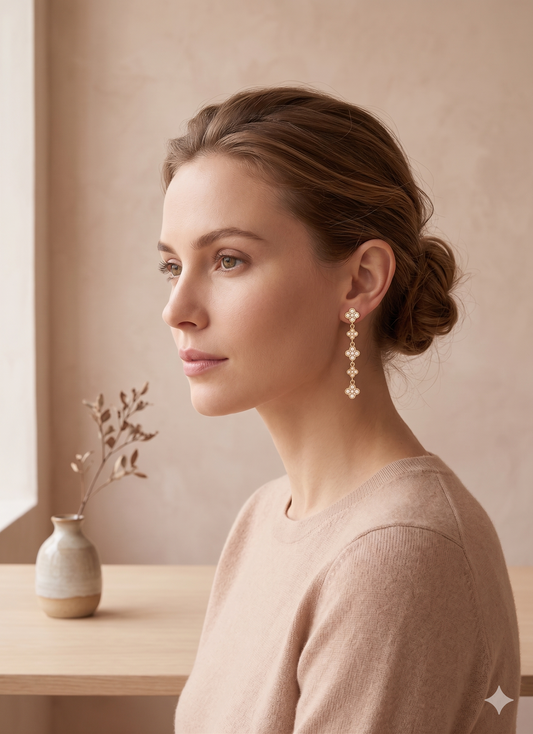 Boucles d’oreilles pendantes 5 fleurs strassées