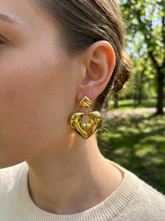 Boucles d’oreilles cœurs bombés lisses pendantes