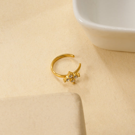 Bague d'oreille earcuff dorée motif fleur 4 pétales