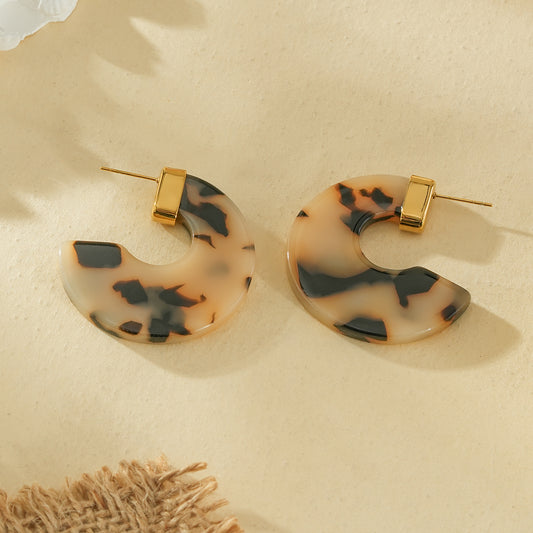 Boucles d'oreilles créoles rondes résine léopard