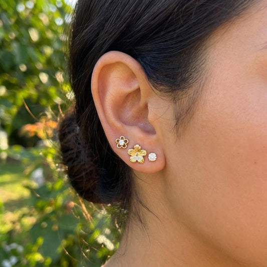 Lot de 3 paires de boucles d'oreilles puces à motifs floraux et strass