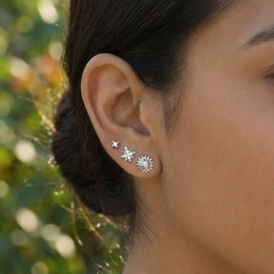Lot de 3 paires de boucles d'oreilles puces étoiles et soleils