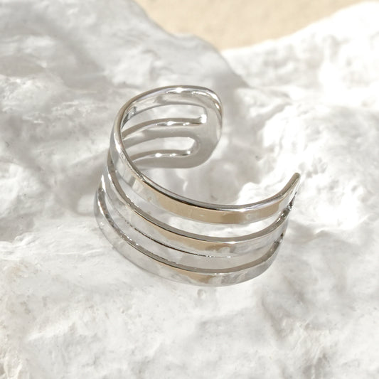 Earcuff bague d'oreille argentée 3 branches lisses