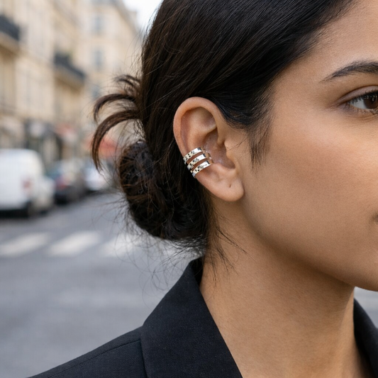 Earcuff bague d'oreille argentée 3 branches lisses