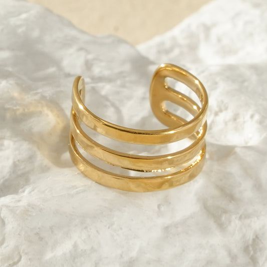 Earcuff bague d'oreille dorée 3 branches lisses