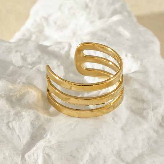 Earcuff bague d'oreille dorée 3 branches lisses