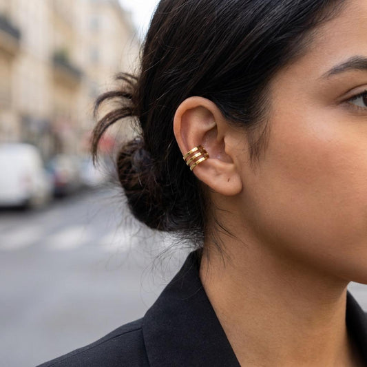 Earcuff bague d'oreille dorée 3 branches lisses