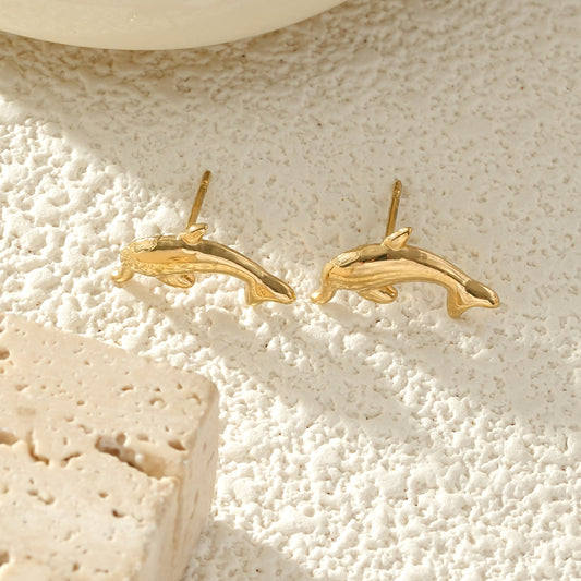 Boucles d’oreilles clous puces dorées mini dauphin