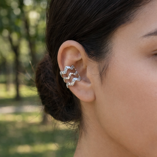 Bijou d’oreille triple anneau à texture martelée