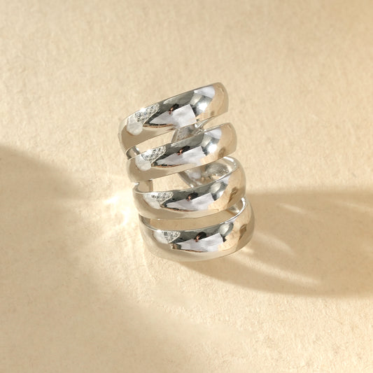 Earcuff bague d'oreille argentée 4 branches lisses bombées