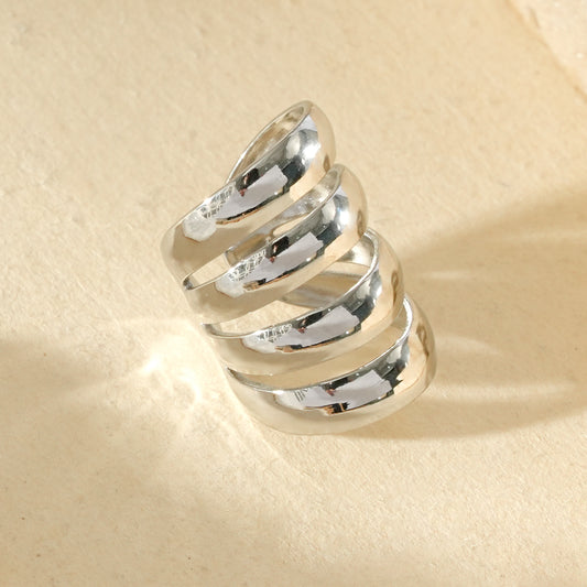 Earcuff bague d'oreille argentée 4 branches lisses bombées