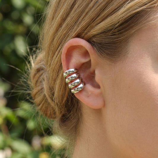Earcuff bague d'oreille argentée 4 branches lisses bombées