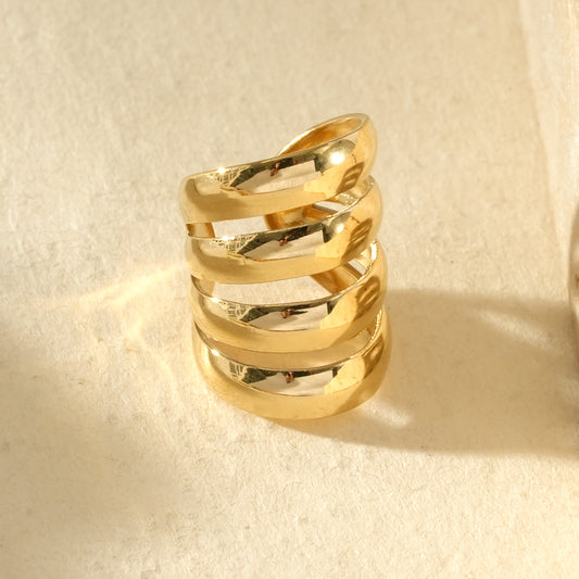 Earcuff bague d'oreille dorée 4 branches lisses bombées